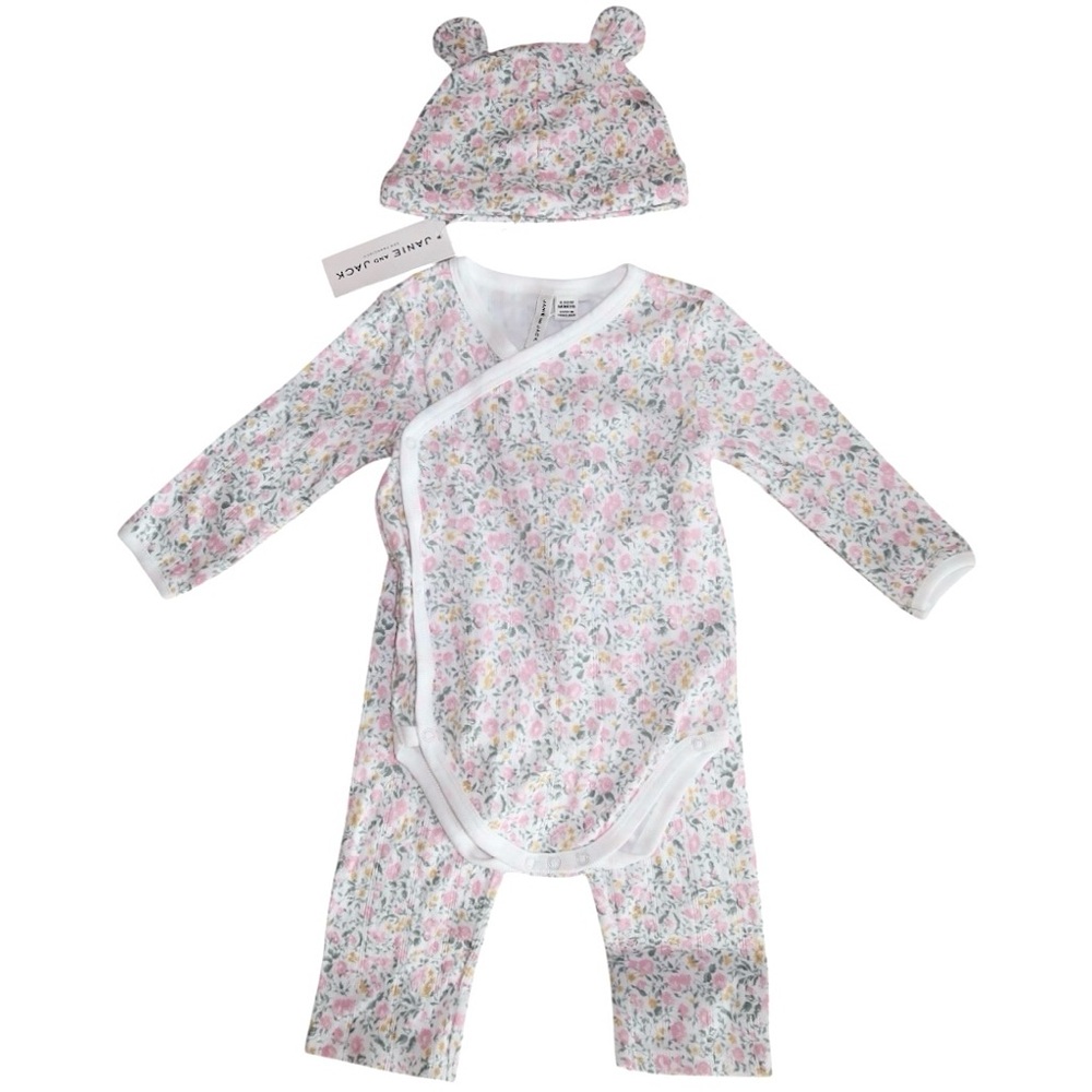 NWT Janie and Jack Matching Floral Welcome Baby Pink Cotton Set 6-12 Months